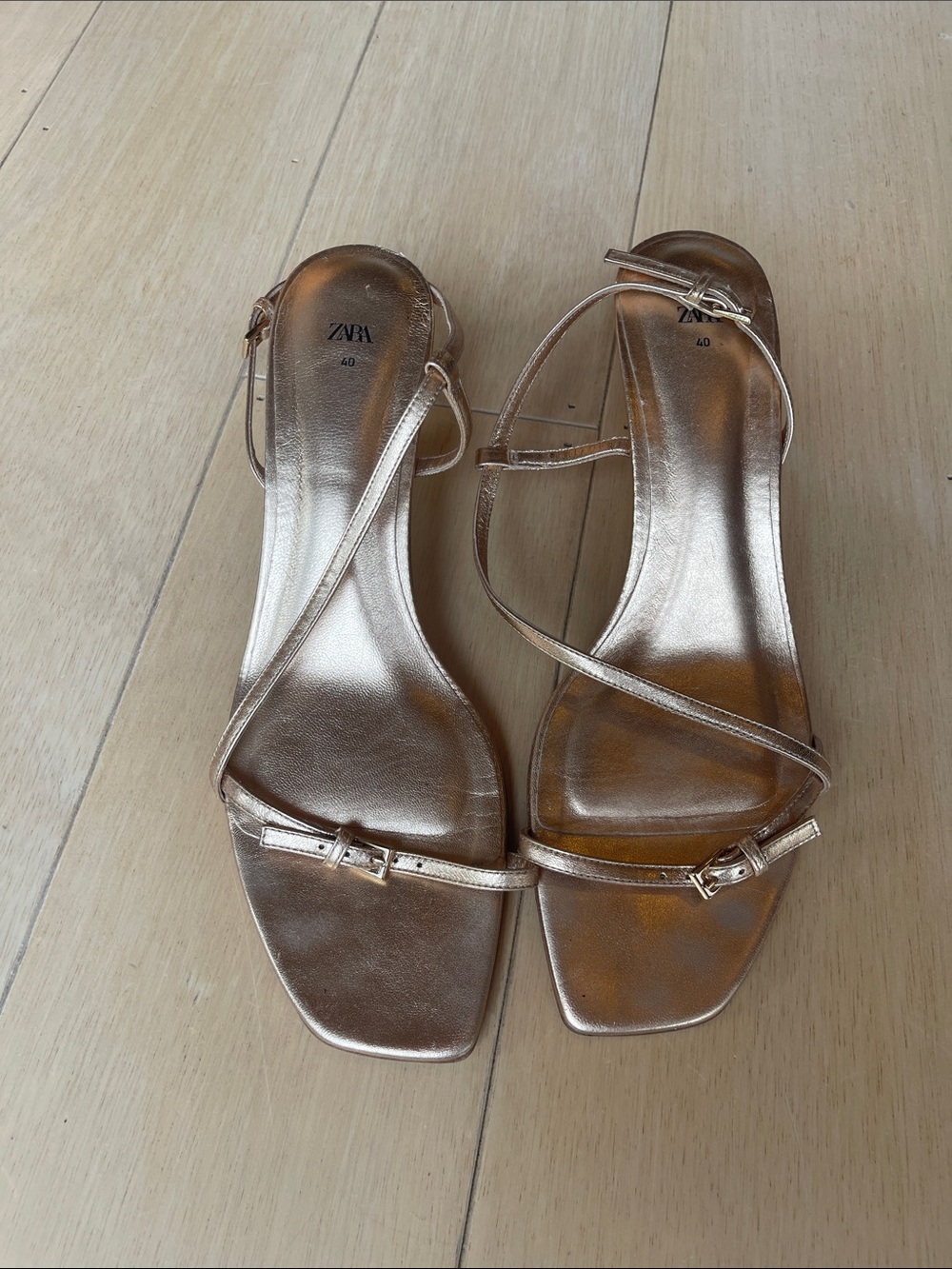 ZARA Metallic Rose Gold Strappy Heeled Sandals